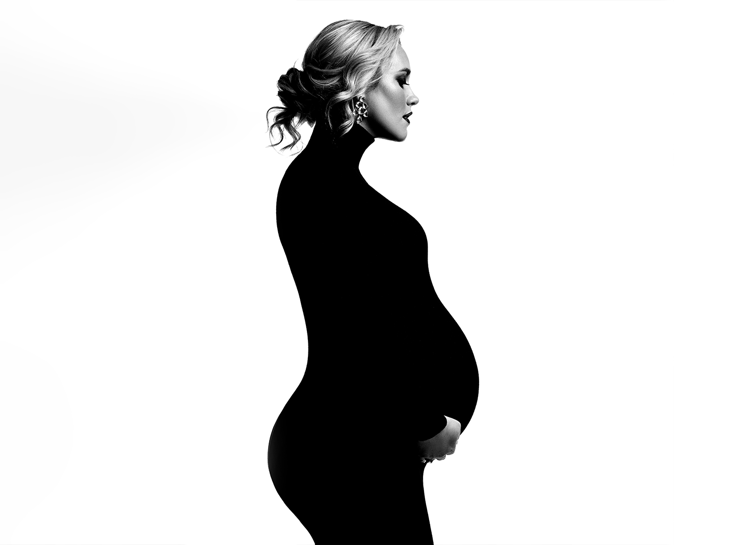 Timeless black and white fine-art maternity portrait in Chicago studio by Sri & Jana Photography